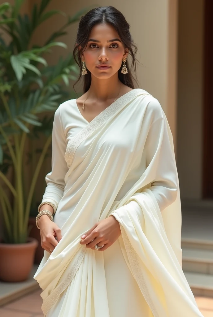 A Indian lady with white Churidar traditional look