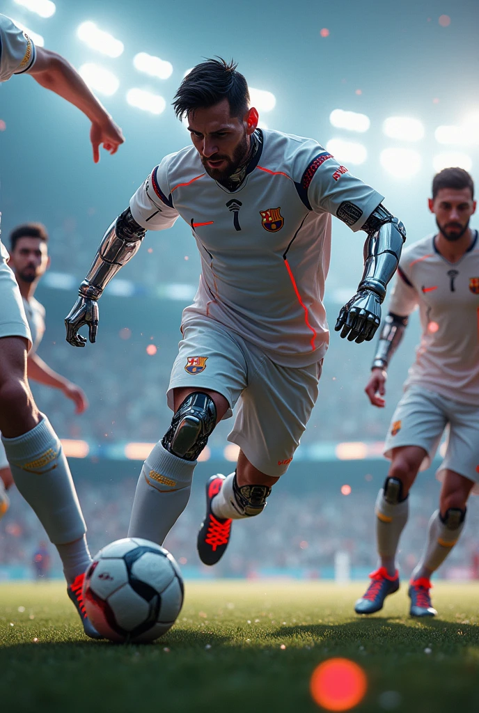 Messi as a robot dribbling Against many people