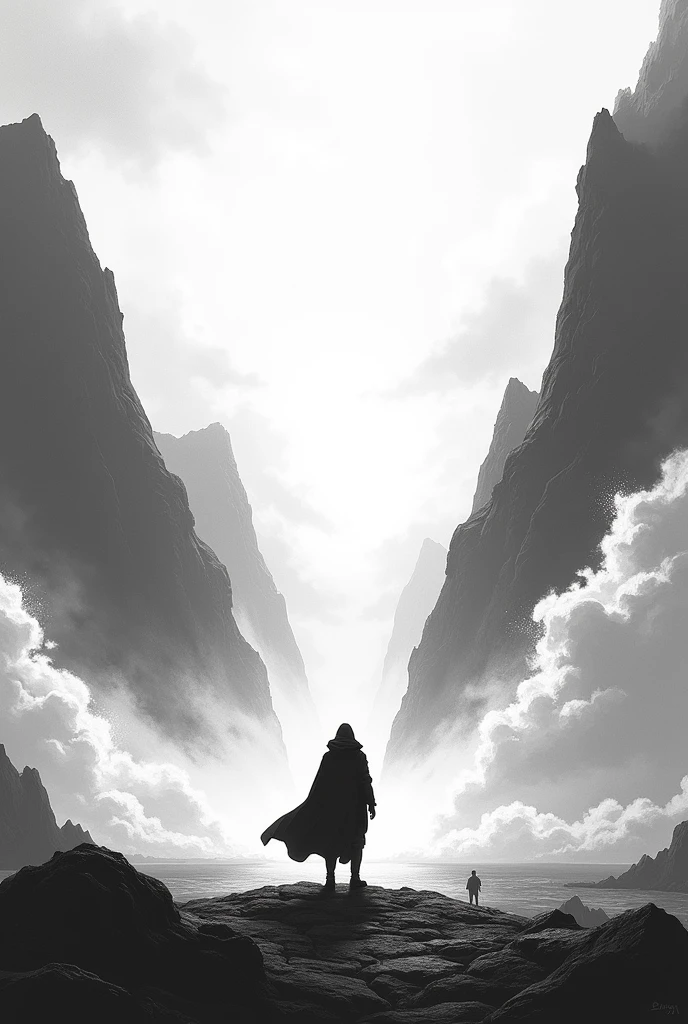Create an image in which you represent an event that marks the beginning of a new era., in black and white for drawing 