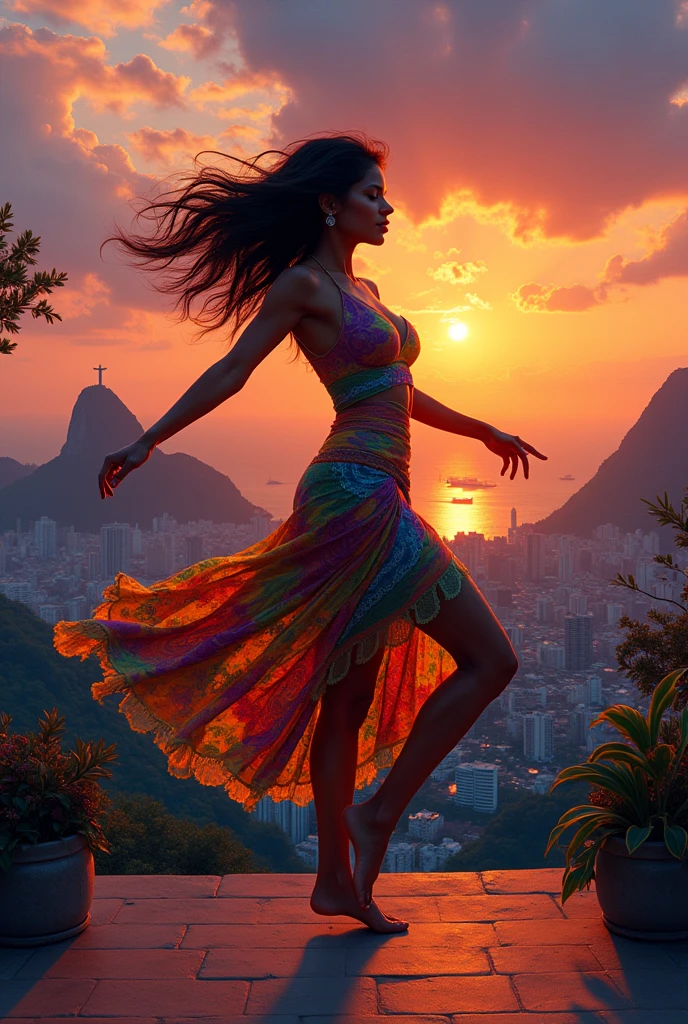 Create a song cover for a song called ,,Please Say&#39;&#39; where a Brazilian woman is dancing in the sunset of Rio