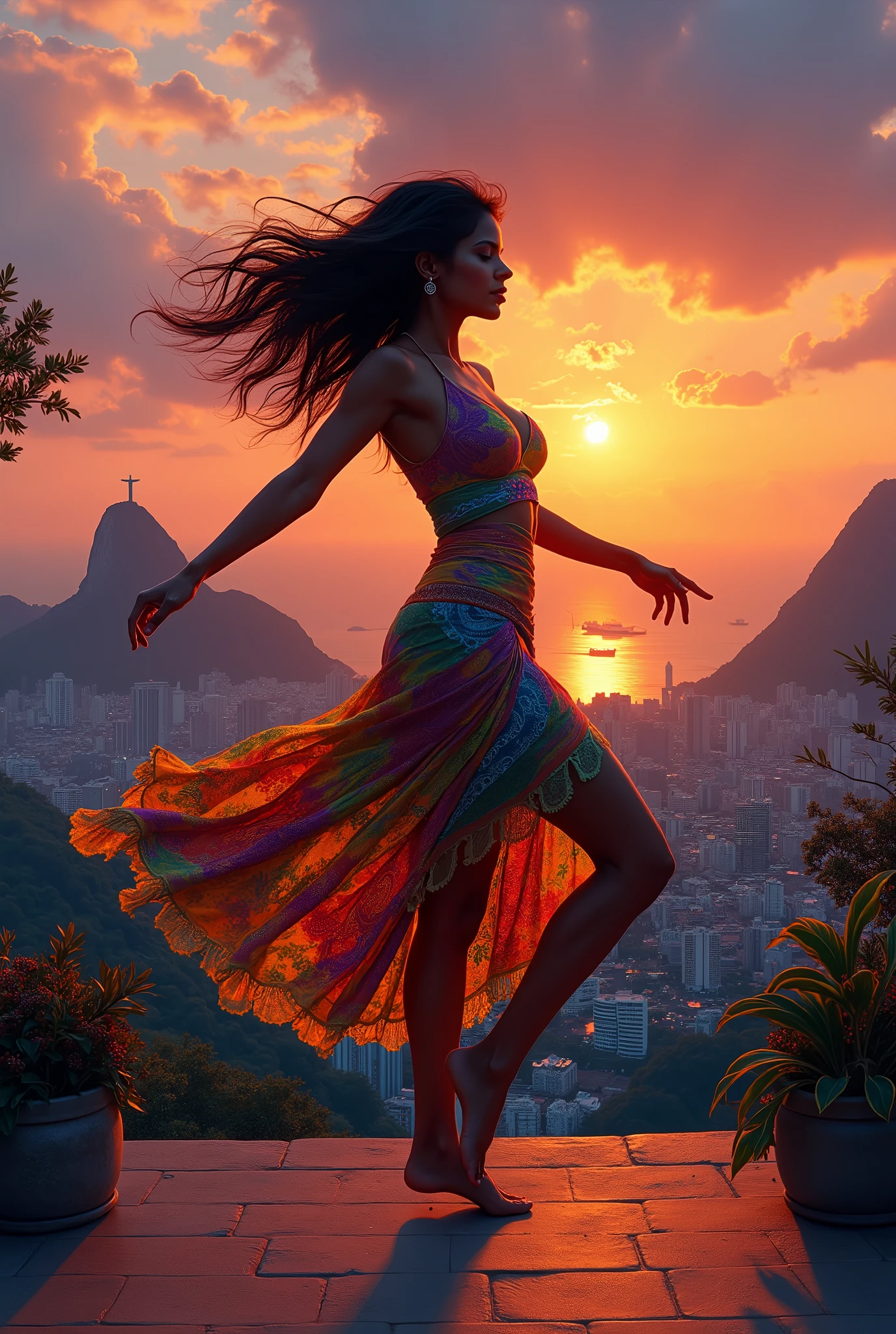 Create a song cover for a song called ,,Please Say'' where a Brazilian woman is dancing in the sunset of Rio
