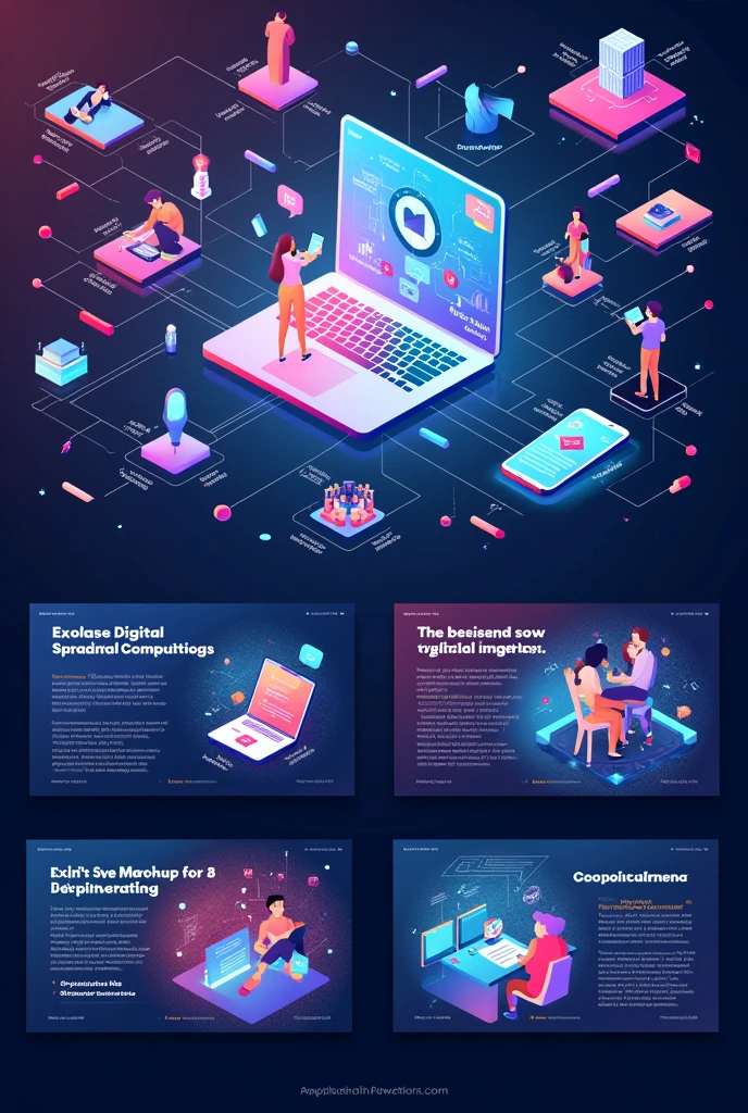 Generate a custom 4-page PowerPoint slide, with a theme about digital marketing