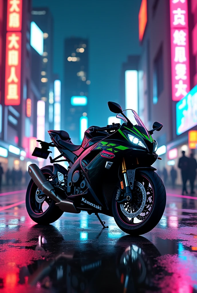 Zx10r in neon city on red light 