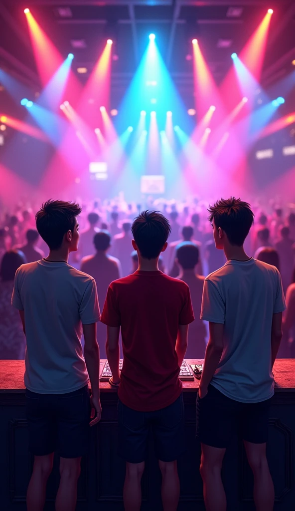Thailand club everyone dancing enjoying three male friend are watching