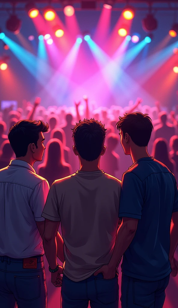 Thailand club everyone dancing enjoying three male friend are watching