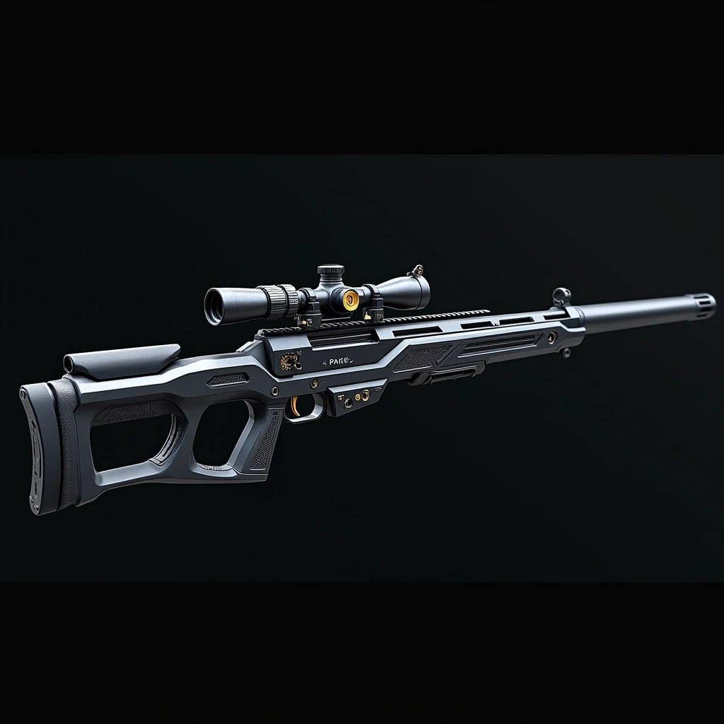 The Phantom Edge is a sleek, high-tech sniper rifle equipped with an advanced cloaking system that renders it invisible when not in use. The rifle is fitted with a silencer and uses specialized rounds that leave no trace, allowing Seraphina to eliminate targets without a sound. When combined with her Invisible magic, the rifle becomes a ghostly weapon, unseen until the moment of impact. Matte black with silver accents, designed to blend seamlessly with shadows. High Resolution, Accurate, Super Detailed, Textured Skin, From Side, 3D Rendering, Realism, 