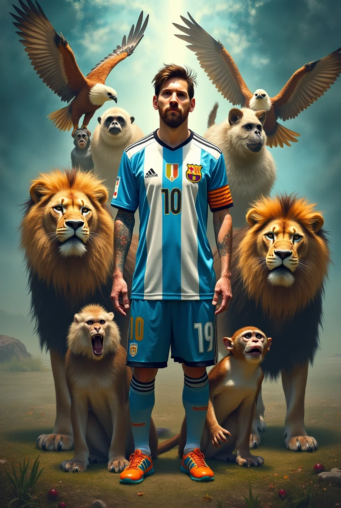 Messi with many animal