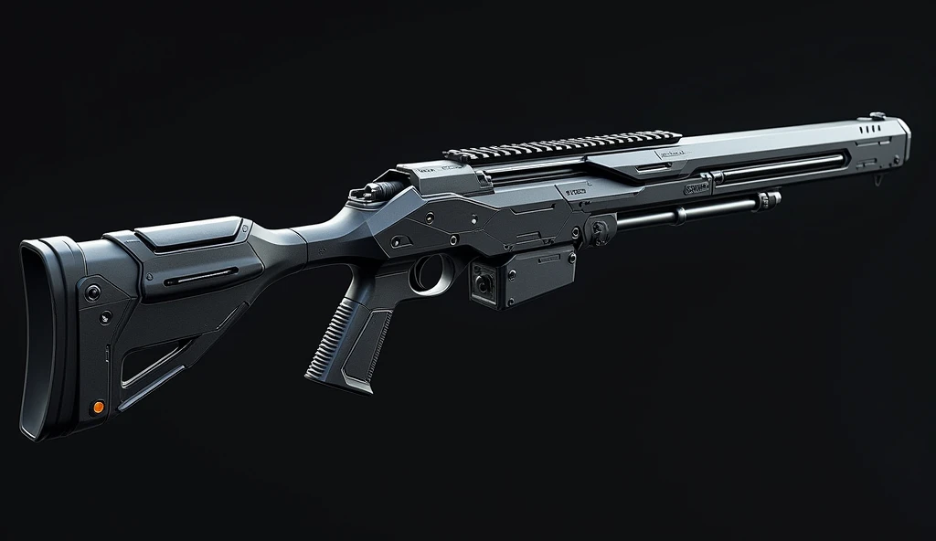 The Phantom Edge is a sleek, high-tech sniper rifle equipped with an advanced cloaking system that renders it invisible when not in use. The rifle is fitted with a silencer and uses specialized rounds that leave no trace, allowing Seraphina to eliminate targets without a sound. When combined with her Invisible magic, the rifle becomes a ghostly weapon, unseen until the moment of impact. Matte black with silver accents, designed to blend seamlessly with shadows. High Resolution, Accurate, Super Detailed, Textured Skin, From Side, 3D Rendering, Realism, 