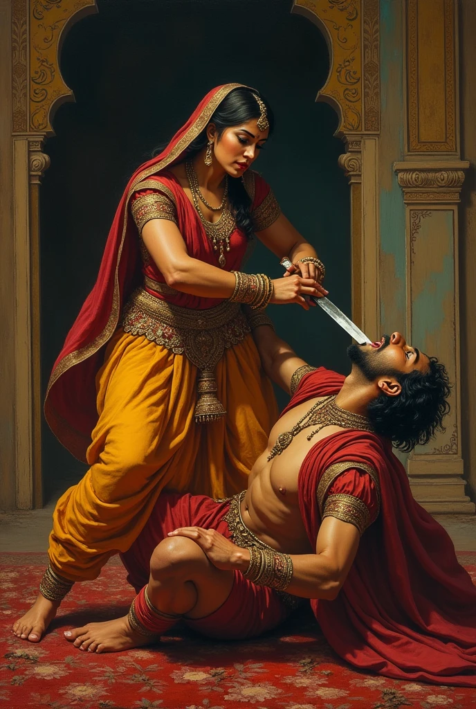 A rajput women brutally killing her traitor husband with knife