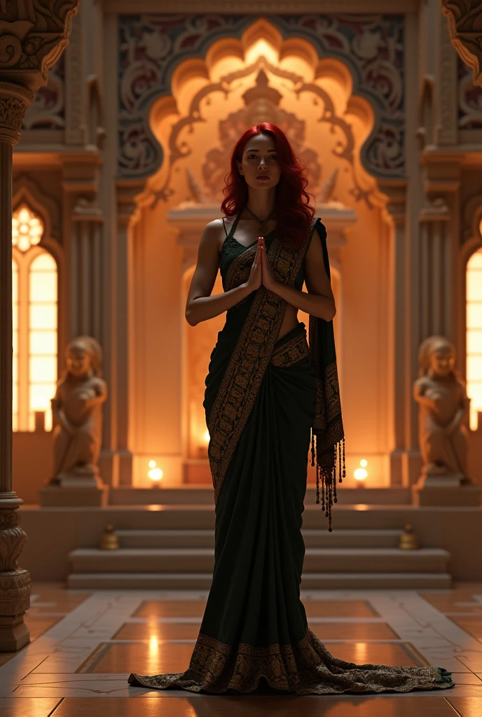 Black Widow wearing saree and doing prayer in Hindu Temple 