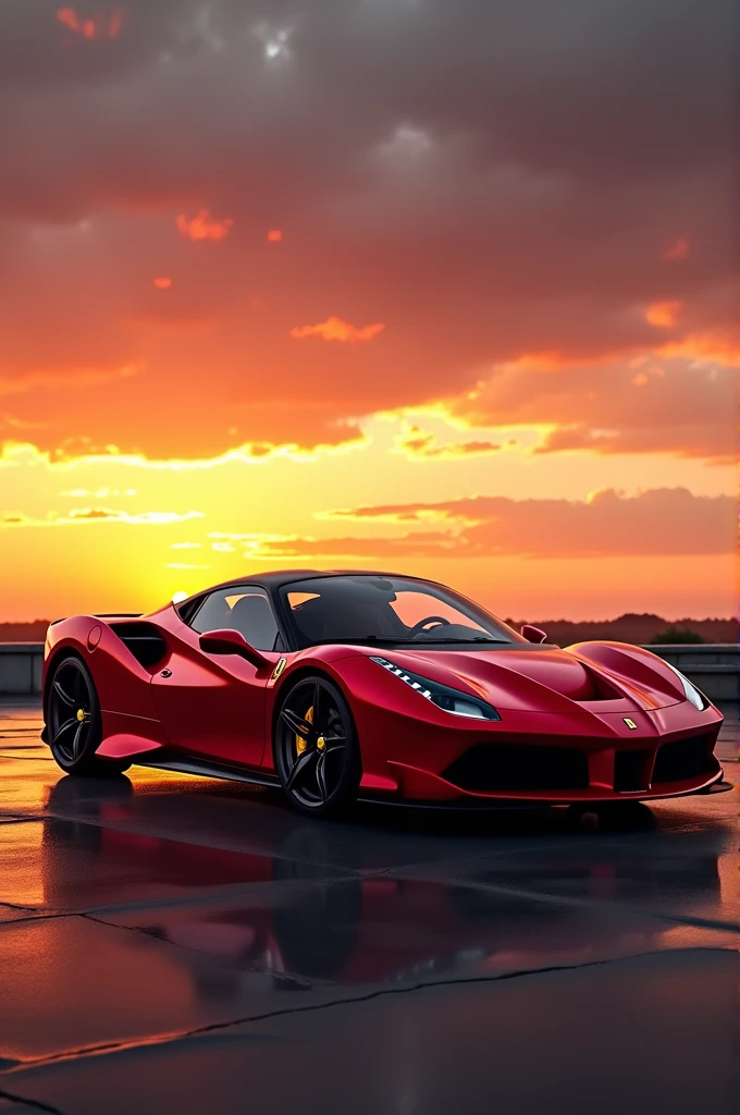 Car red ferrari sunset