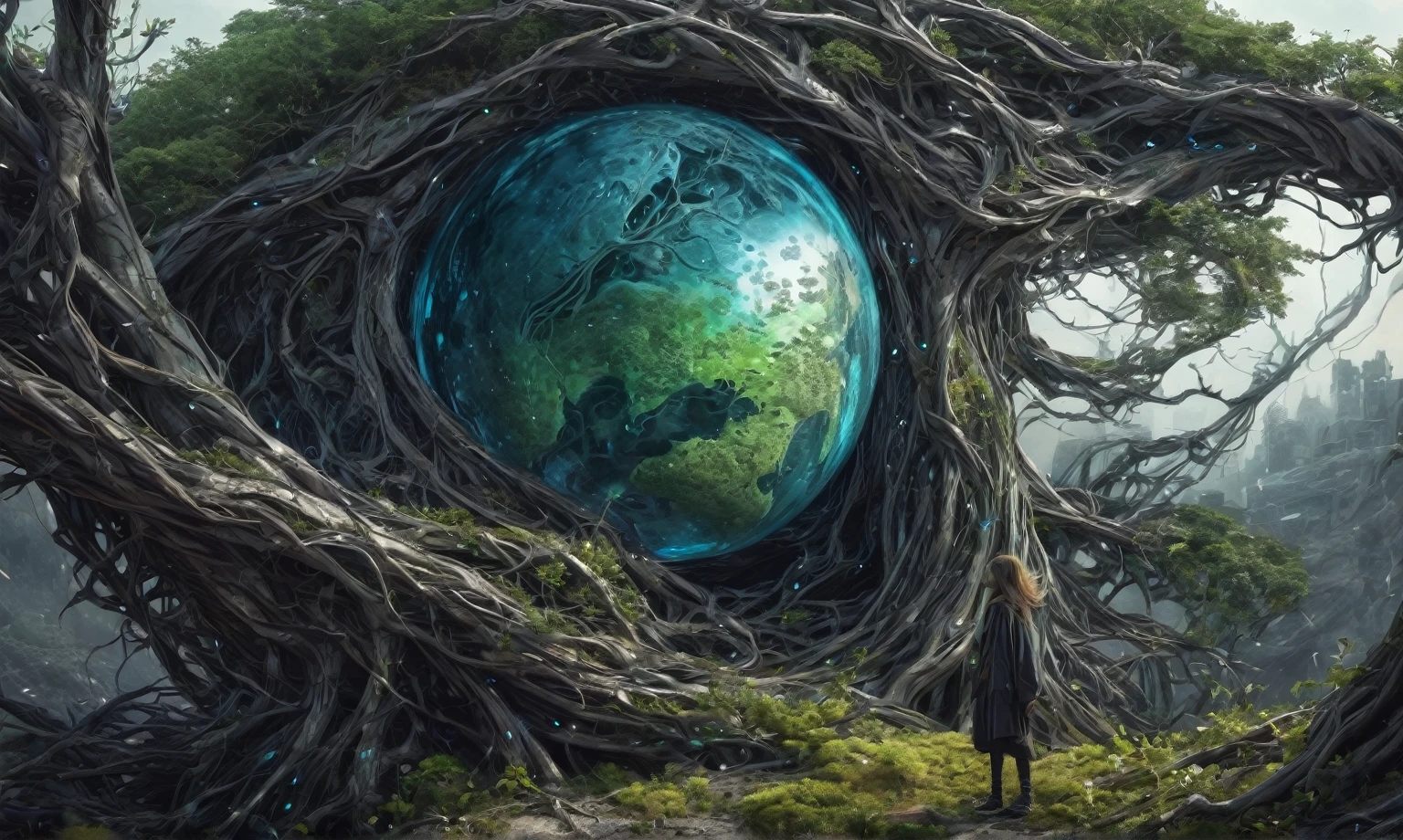 pretty face,eyebrow up,full body length shot,obsidian elf,full body length shot,very beggar niobium graphite The Alien Entity, , wants eat,full body shot, of psychedelic style ,The iris looks weird, attractive, The stars in space is reflected in the pupil, goose down eyelashes, long wavy luminescent hair,insane baggy clothes,view from height,full-body-shot,High contrast,Masterpiece,Realistic,Ultra Detailed,intricate details,realistic humid skin,extremly intricate,realism,photorealism, cinematic style,irina yermolova,HDR,((Wangechi Quality)),ominous landscape,glate gray atmosphere,by art Simon Stalenhag,Nicola Samori,(((Wangechi Mutu))),prime colors,urban,extremely detailed,masterpiece,intricate details,faded,eyes extremely detailed, high detailed eyes,4k resolution,RAW, Nikon Z9,scary town,stalker,goblin,Dubai of United Arab Emirates,Mestichino,Light particles,marble leather ,ink photography ,Mestichino,Light particles, Glass sphere, close-up of a planet with a bunch of trees on it, overgrown planet, green planet, Fractal World, A lush world of fantasy, fantasy planet, Dyson sphere, planetary landscape, round planet inspired by Jofra Bosschart, planet, Future World, psychedelic Mysterious World