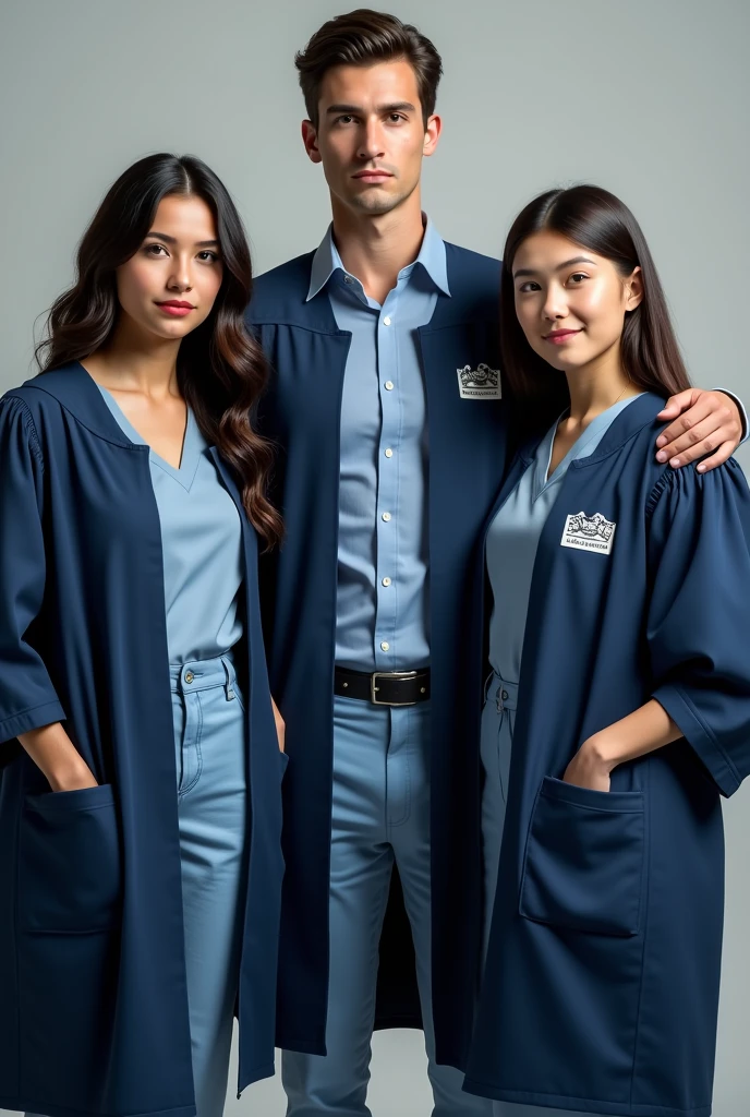 3 DOCTORS ( A WHITE GIRL WHO IS A LITTLE FAT WITH BLACK HAIR AND ANOTHER BRUNETTE GIRL WITH STRAIGHT HAIR AND A WHITE BOY IN THE CENTER) YOUNG PEOPLE WITH A WIENNER UNIVERSITY LOGO ON THEIR GOWN
