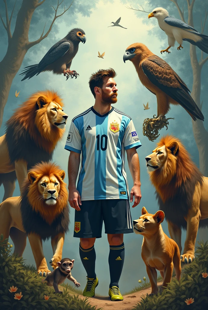 Messi with many animal