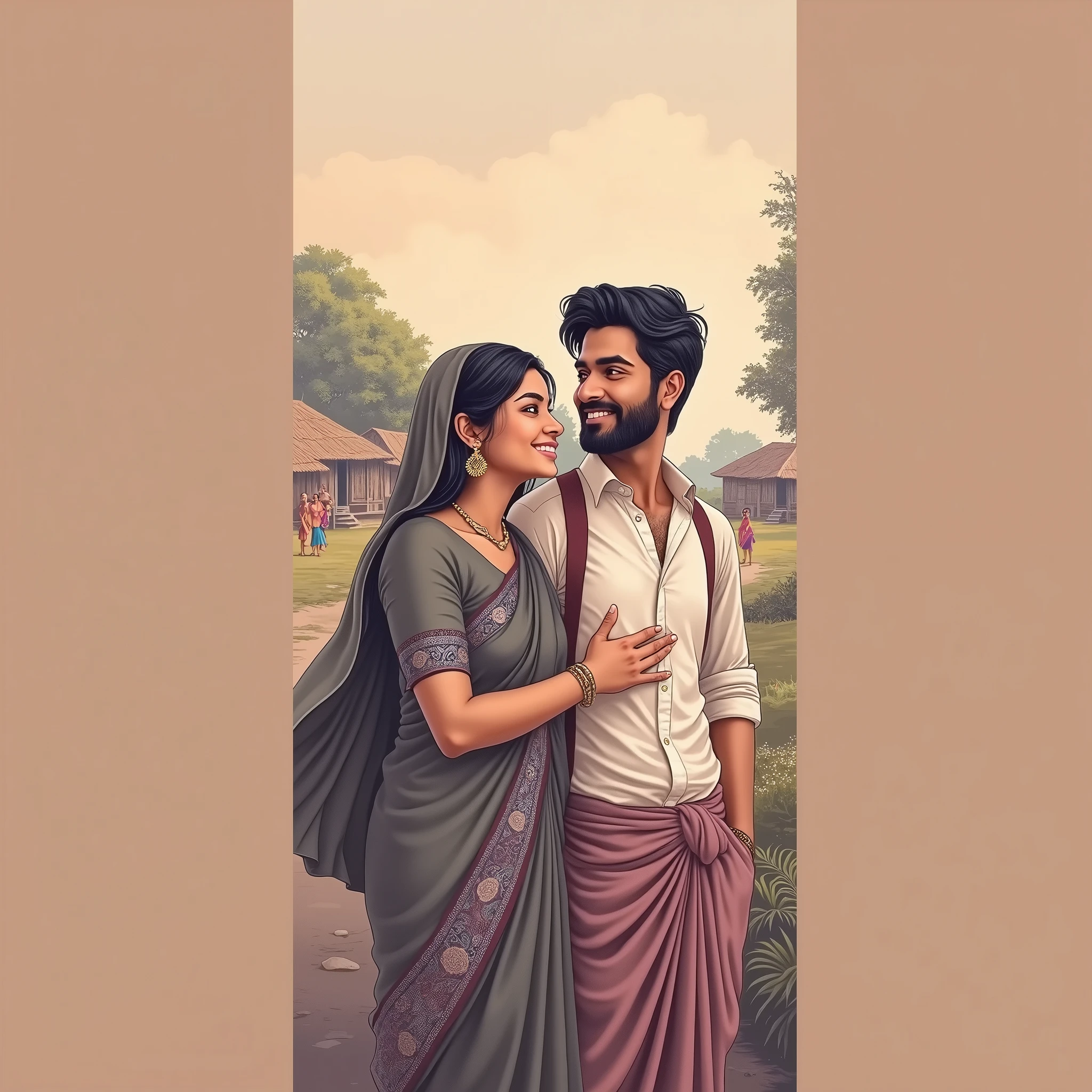 Indian Village young husband and wife 
