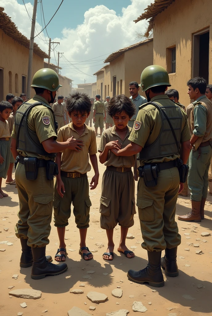 An image of two peasant twins being arrested 