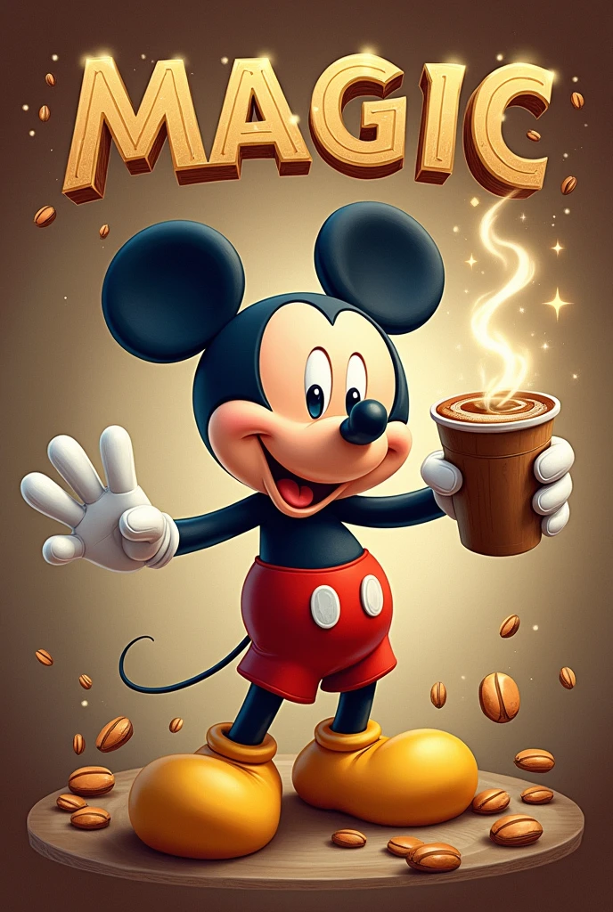 You can make a HORIZONTAL poster that says magic coffee with Mickey Mouse, all very creative in the Disney style, but please make it horizontal.
