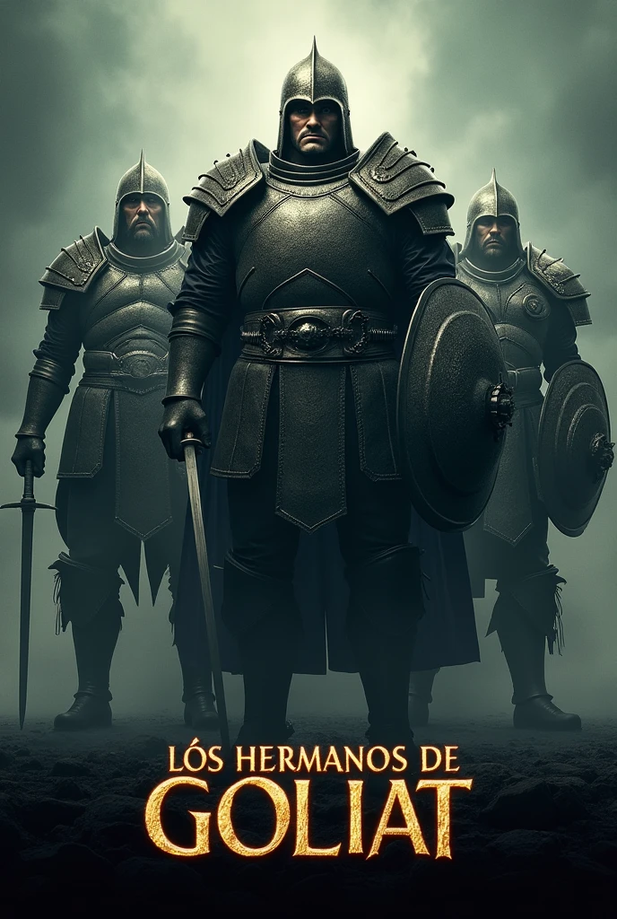 Create an image of giant warriors in armor and make the image look like a movie cover.
The image must have a title that says THE BROTHERS OF GOLIATH with letters similar to those of the movie Gladiator. Four giants must appear and the title must be in Spanish. The image must be the size of the YouTube cover. The cover size must be 1280 by 780 and the faces of the characters must look like human beings. They must have swords., spears and shields.
The size should be for YouTube channel thumbnail change the size format You are useless and you do not do what I want 

