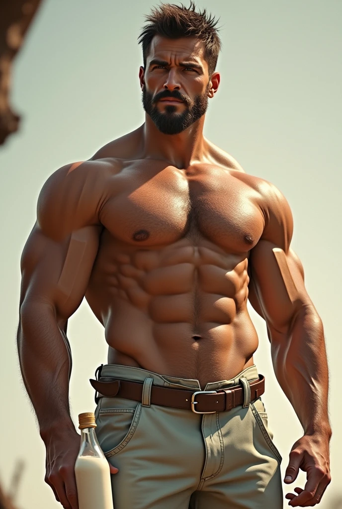 Tall shirtless muscled milkman
