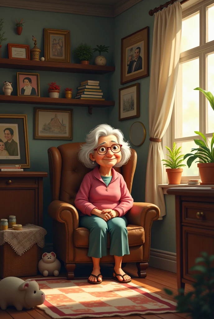 Grandma with a cluttered room at home