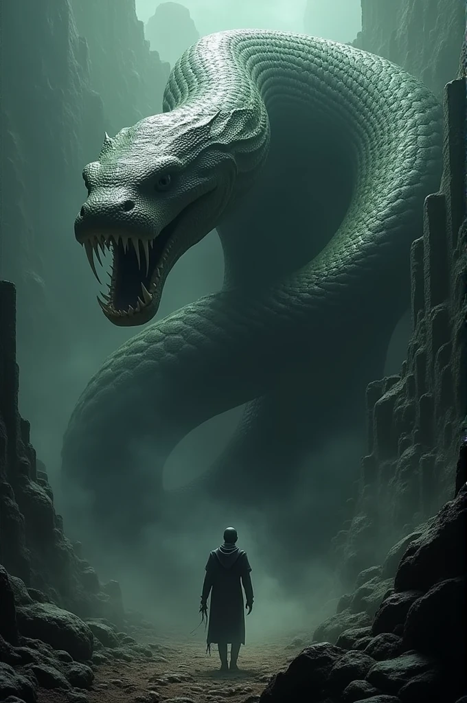 A big snake witha man snake as big size an snake head is 5
