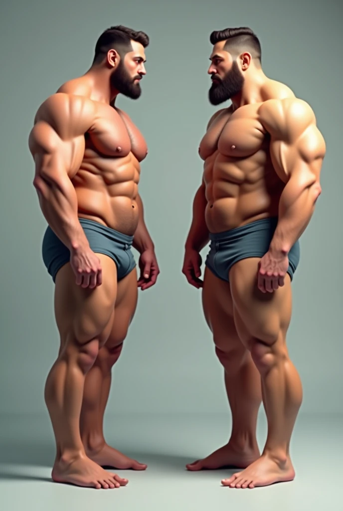 Couple of men, one muscular and the other a little fat