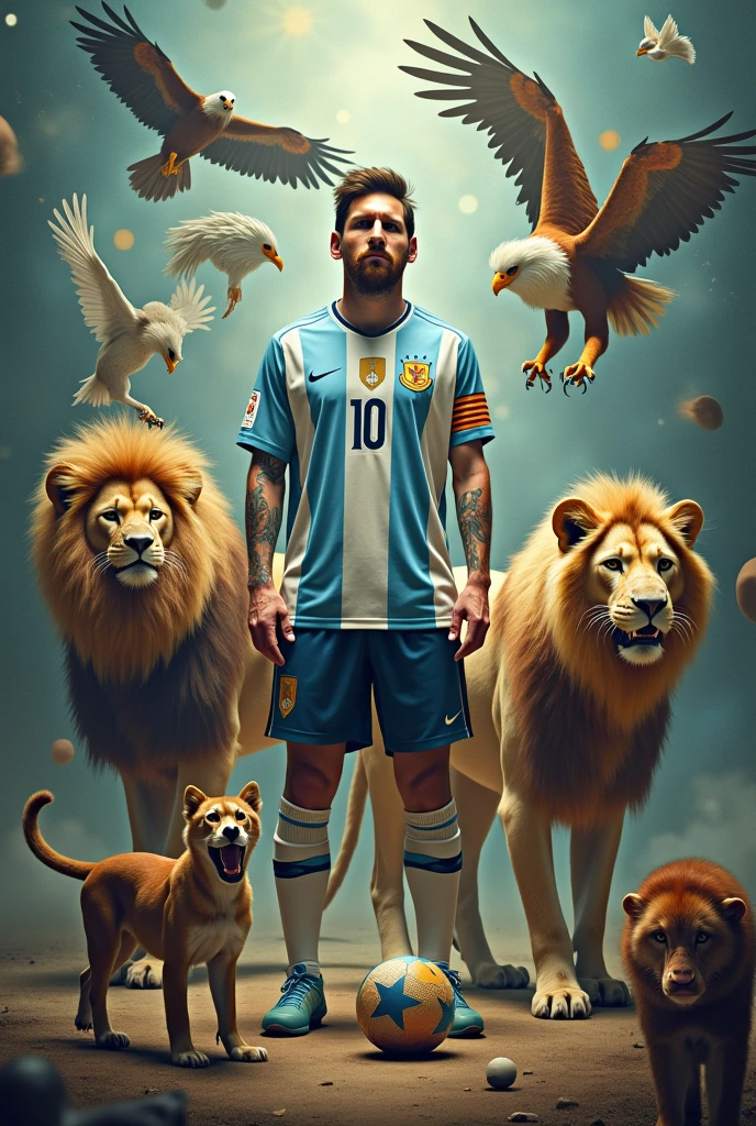 Messi with many animal