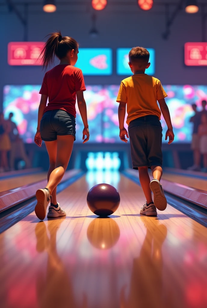 Girl vs boy bowling game real person