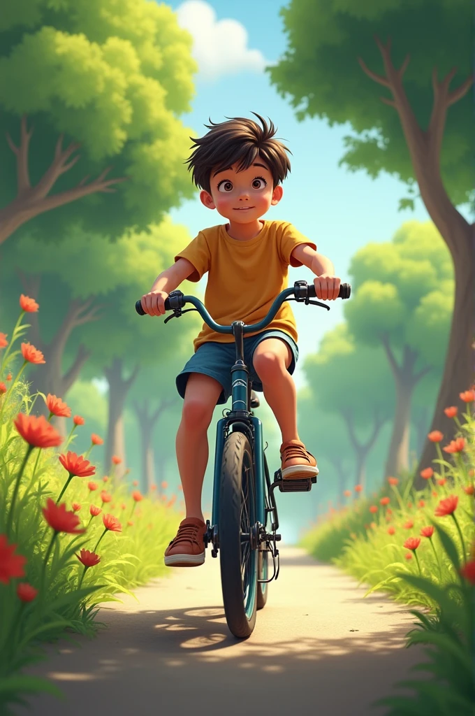 A boy in a bike 
