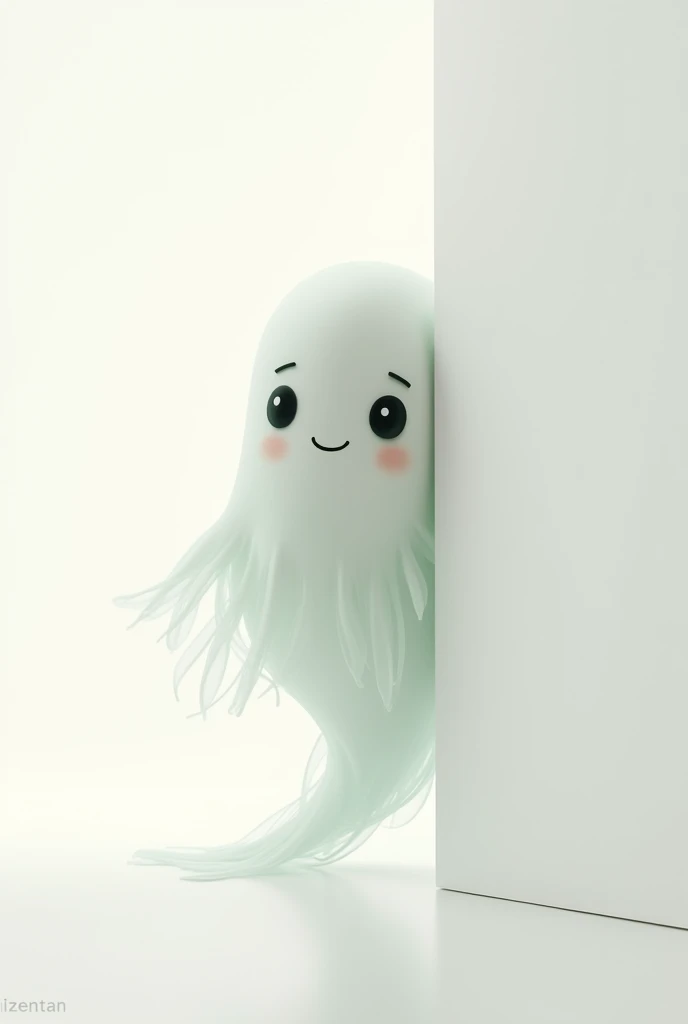 A cute ghost half hidden on a white background 