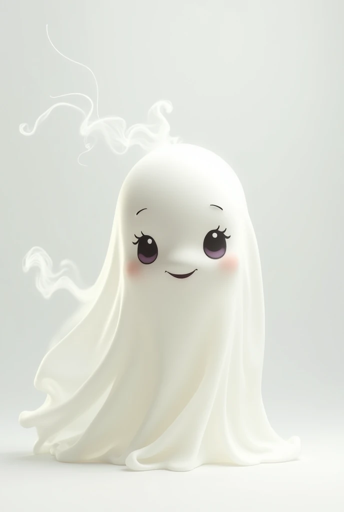 A cute ghost half hidden on a white background 