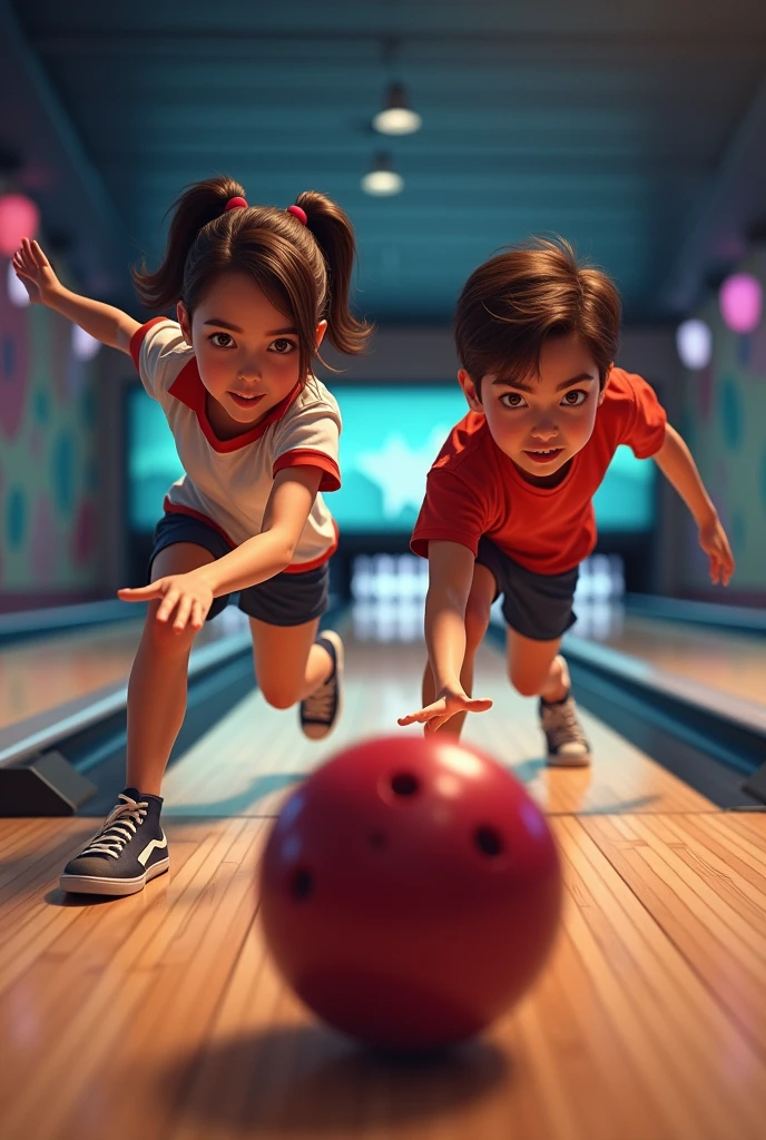Girl vs boy bowling game real person 
Another 