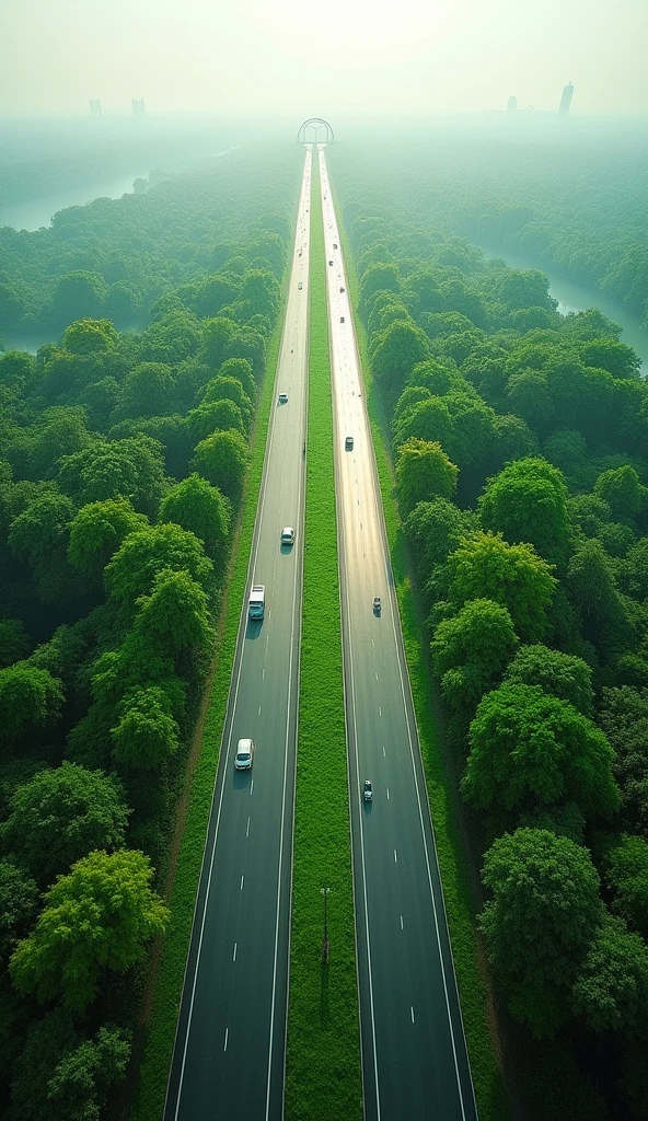 Thumbnail Dimensions:** 9:16 aspect ratio (e.g., 1920x1080 pixels)
**Background:** An AI-generated image featuring the Ganga Expressway with a prominent green belt. The green belt should be lush and expansive, creating a vibrant and eco-friendly visual.
**Text Placement:**
- **Text:** "Ganga Expressway Green Belt"
- **Font:** Bold, clear, and modern
- **Font Size:** Large enough to be readable but not overwhelming
- **Text Color:** White or light color with a contrasting outline for visibility
**Text Position:**
- Centered or slightly towards the top of the thumbnail, ensuring it doesn’t obstruct important visual elements of the green belt and expressway.
**