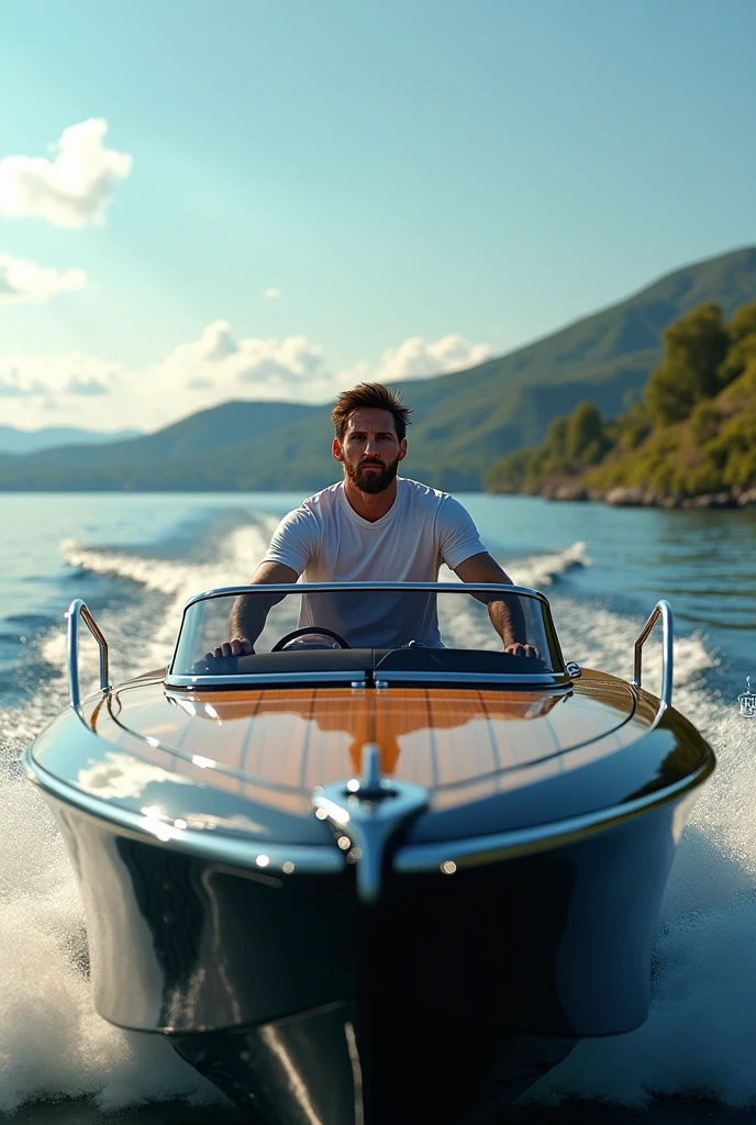 Messi is driving a huge boat