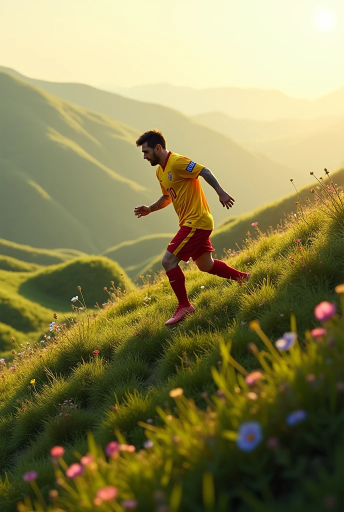 Messi is climbing a beautiful hill