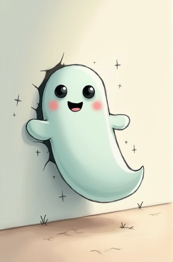 A cute ghost coming out of a wall drawing version 