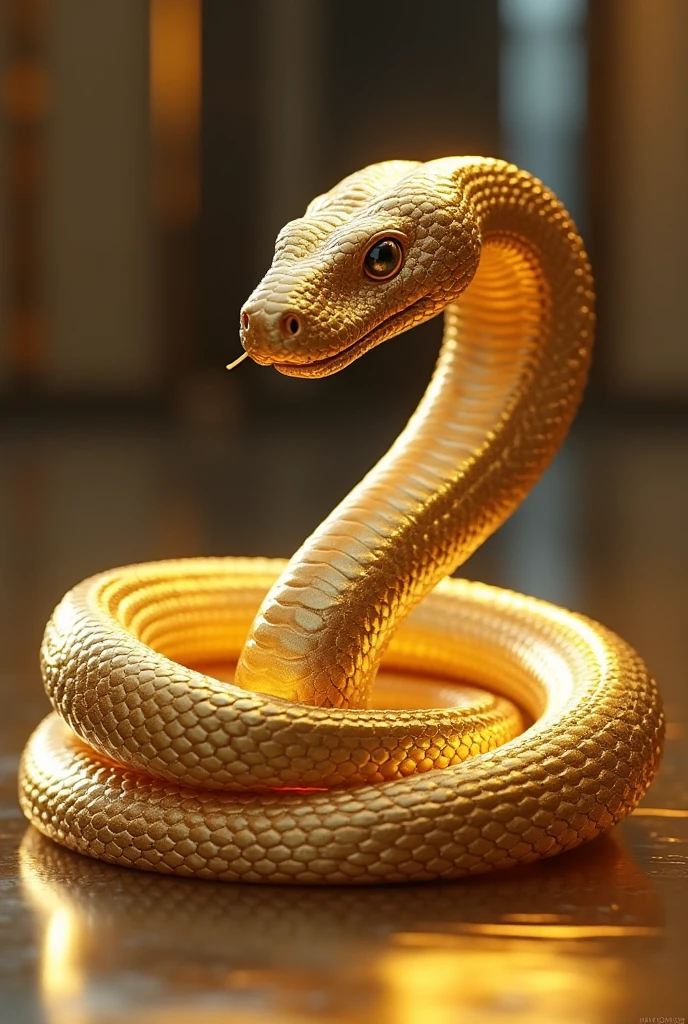 Help me create an NFT image of a Snake in 2025. With a shiny golden color, stunningly beautiful