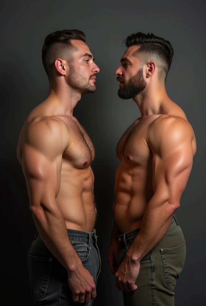Couple of muscular men with big boobs The two men have sex