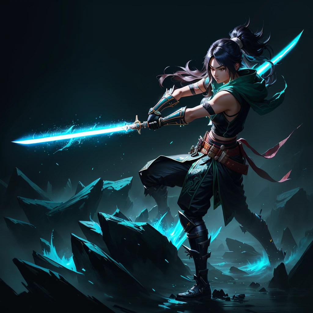 anime character holding a sword, holding a lightsaber. splash art, Akali from League of Legends, Akali, background illustrations, dota 2 hero, Dota 2 Hero, glowing sword in hand, wielding kunai, Epic wallpaper, glowing sword, Dota 2 Pudge, hd wallpaper, epic digital painting, Guan Yu