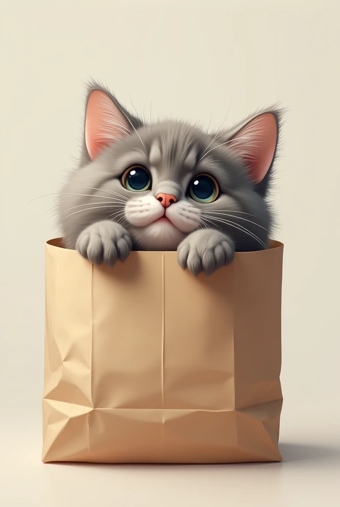 masterpiece, Highest quality, High resolution, Cat's paws peeking out of a paper bag、grey、