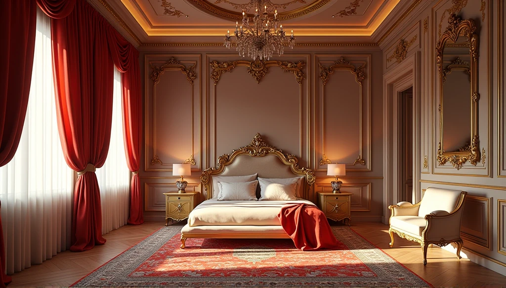 (professional 3d rendering:1.3) af (Actual:1.3) world's best artwork, (((full interior for the most luxurious royal style bedroom)), 8k unified rendering, lighting very good light, bold shading, Detail, extremely detailed, (vibrant, photo-realistic, Realistic, Sharp focus, 8K) , (Very detailed:1.4), Digital painting, rendering by octane, art station, concept-art, smooth, Sharp focus, illustration, (Global lighting, Studio light, volumetric lighting), art station