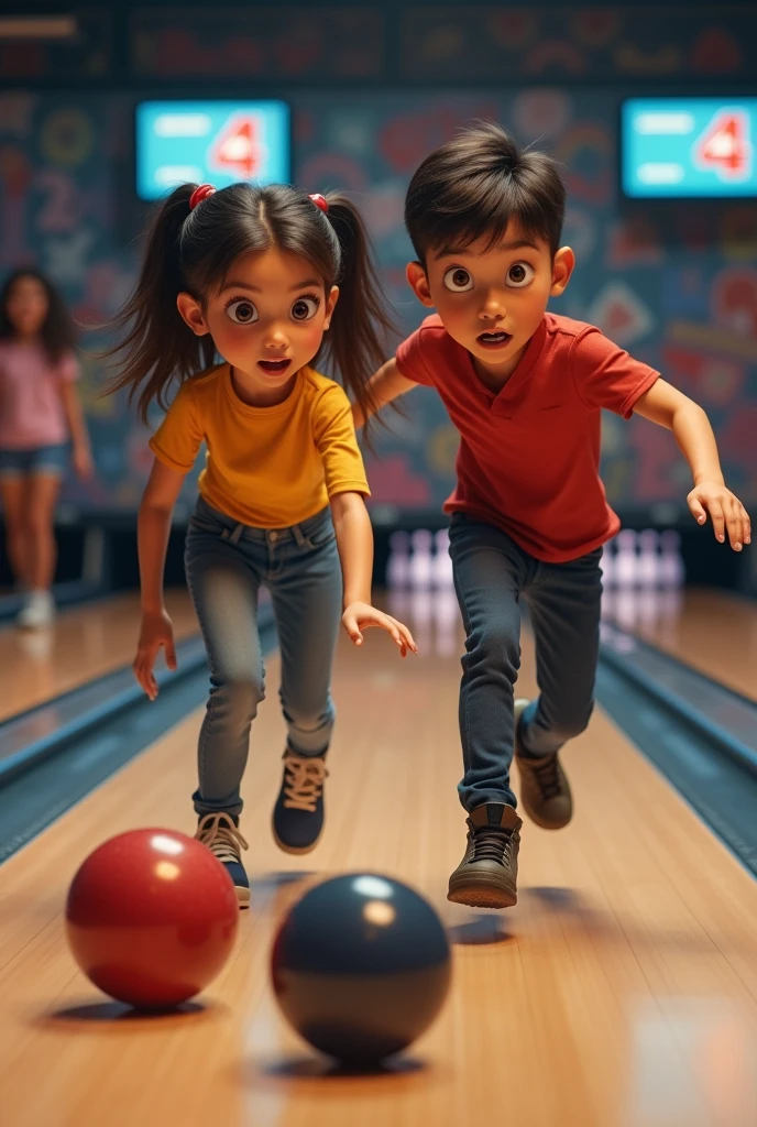 Girl vs boy bowling game real person 
Another  with three people cheering without head  not head on personal 