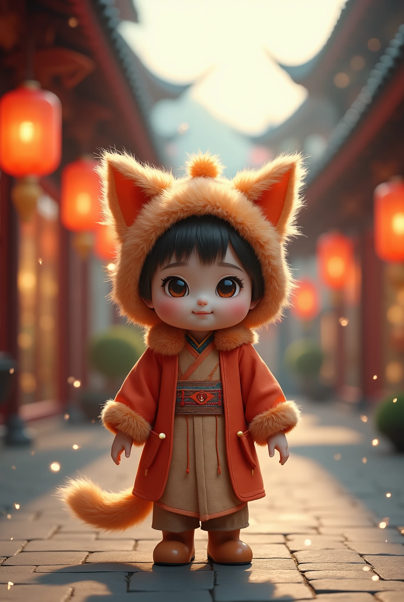 (Maomi:1.1), Zhuangzong,( not human:1.5), Children&#39;s focus,Focused, Long Shot,(kitten:1.5).(whole body:1.3), Brown eyes,(Wearing Zhuang costume:1.5), (Deerskin Boots:1.5),
Outdoor,(A vacant, stylish and luxurious shopping street:1.2),(Twilight:1.3),
Particles of light,Shine,Backlight,Very simple background,(Depth of written boundary:1.5),( Bokeh Background:1.2), (Blurred Background:1.4),
(Highest quality, masterpiece: 1.2), (Very intricate details), High Sharpness, High resolution, Very sophisticated and beautiful, 8k, Maomi, Catman HB, Particles of light, Zhuangzong