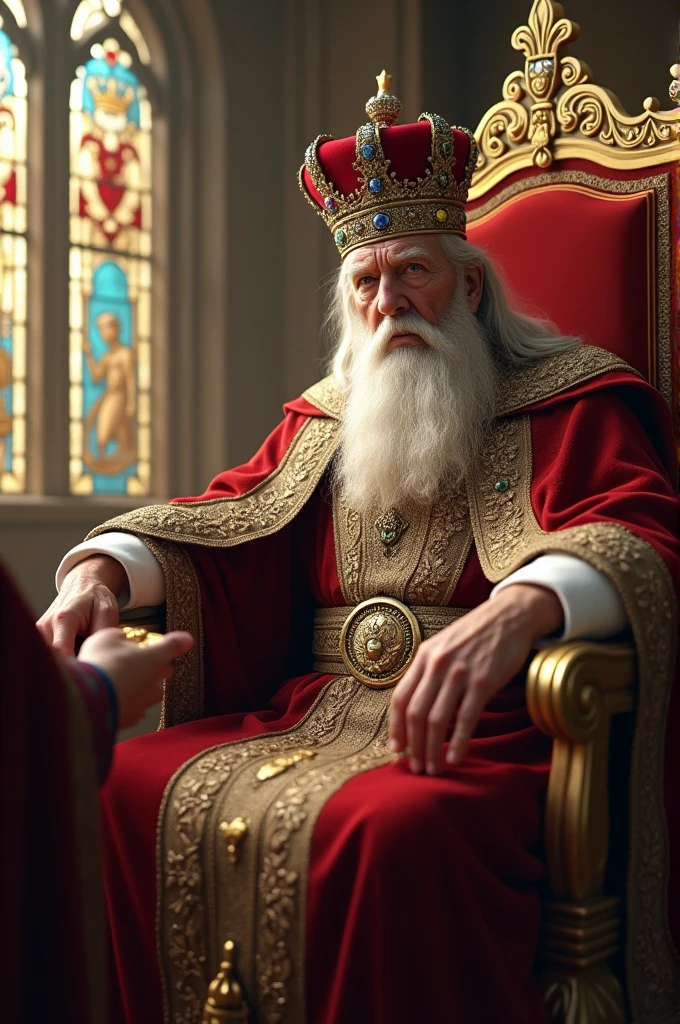 A old king taking gold coin 