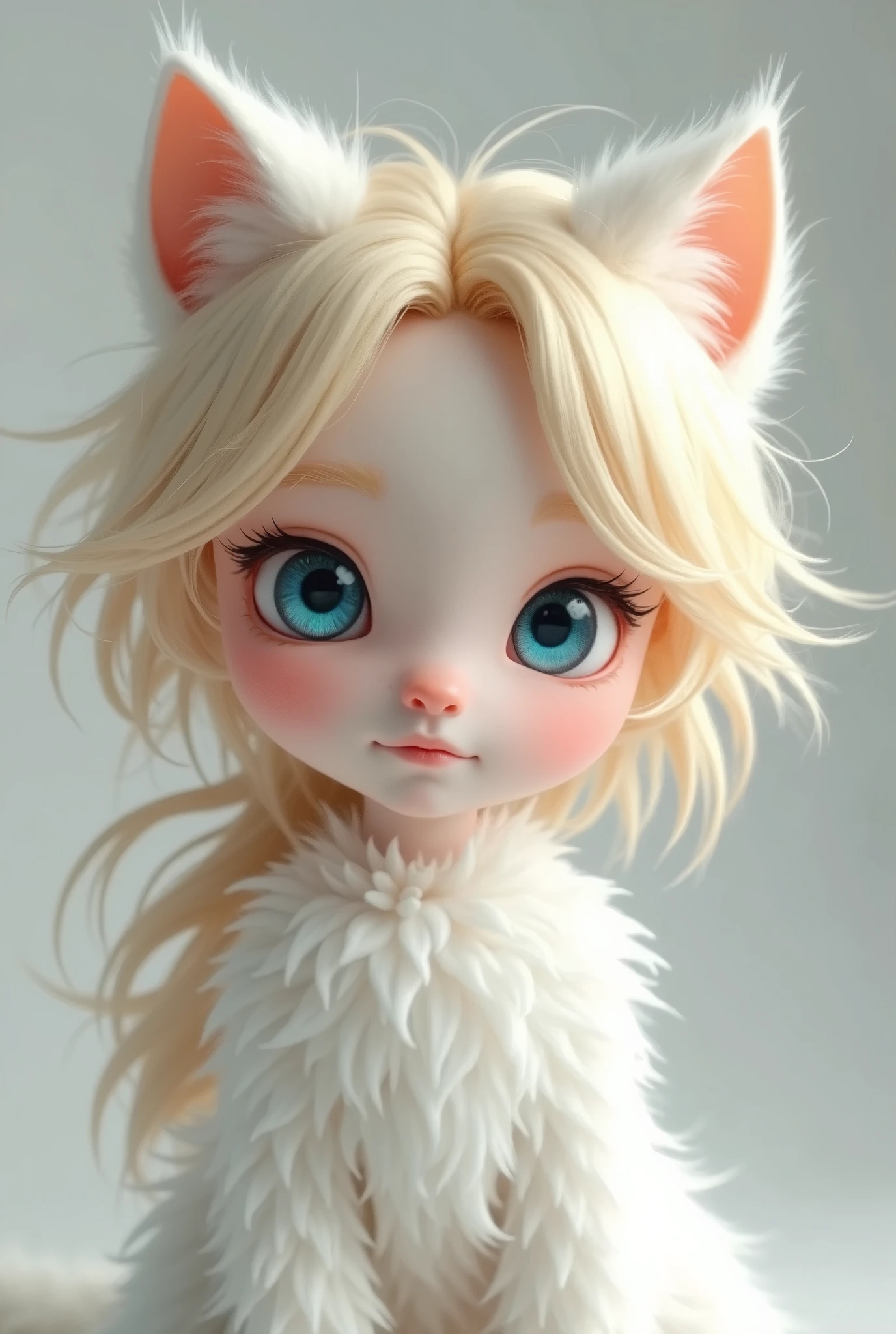 Young adult blonde , blue eyes, white, wavy fur 