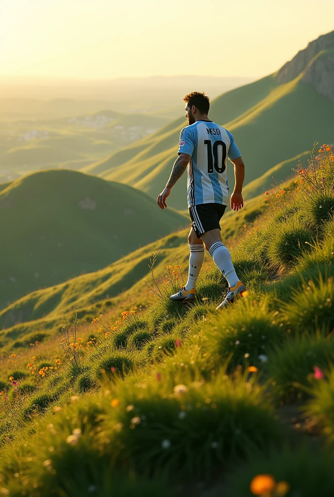 Messi is climbing a beautiful hill
