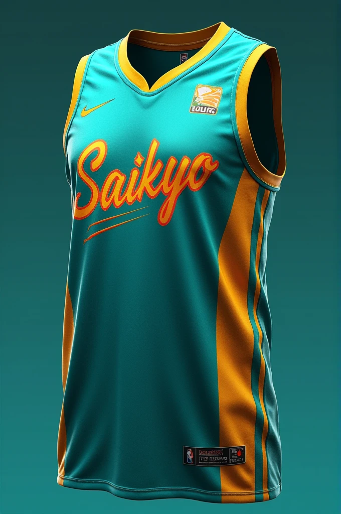 basketball jersey teamname SAIKYO with teal and gold color design