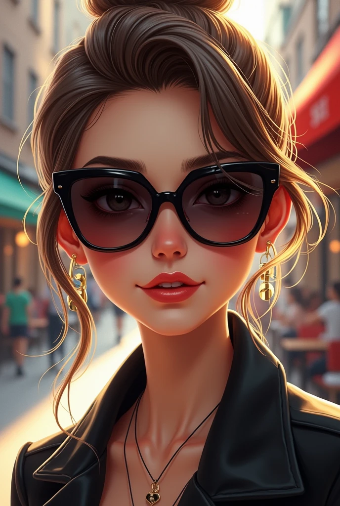 A girl wear sunglass