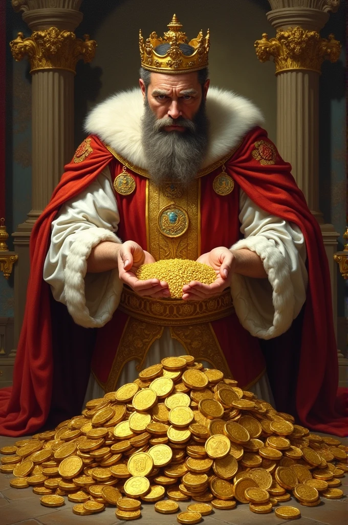 A king taking gold coins