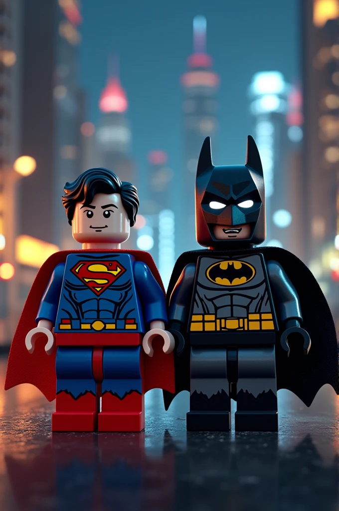 Superman and Batman in lego art, night